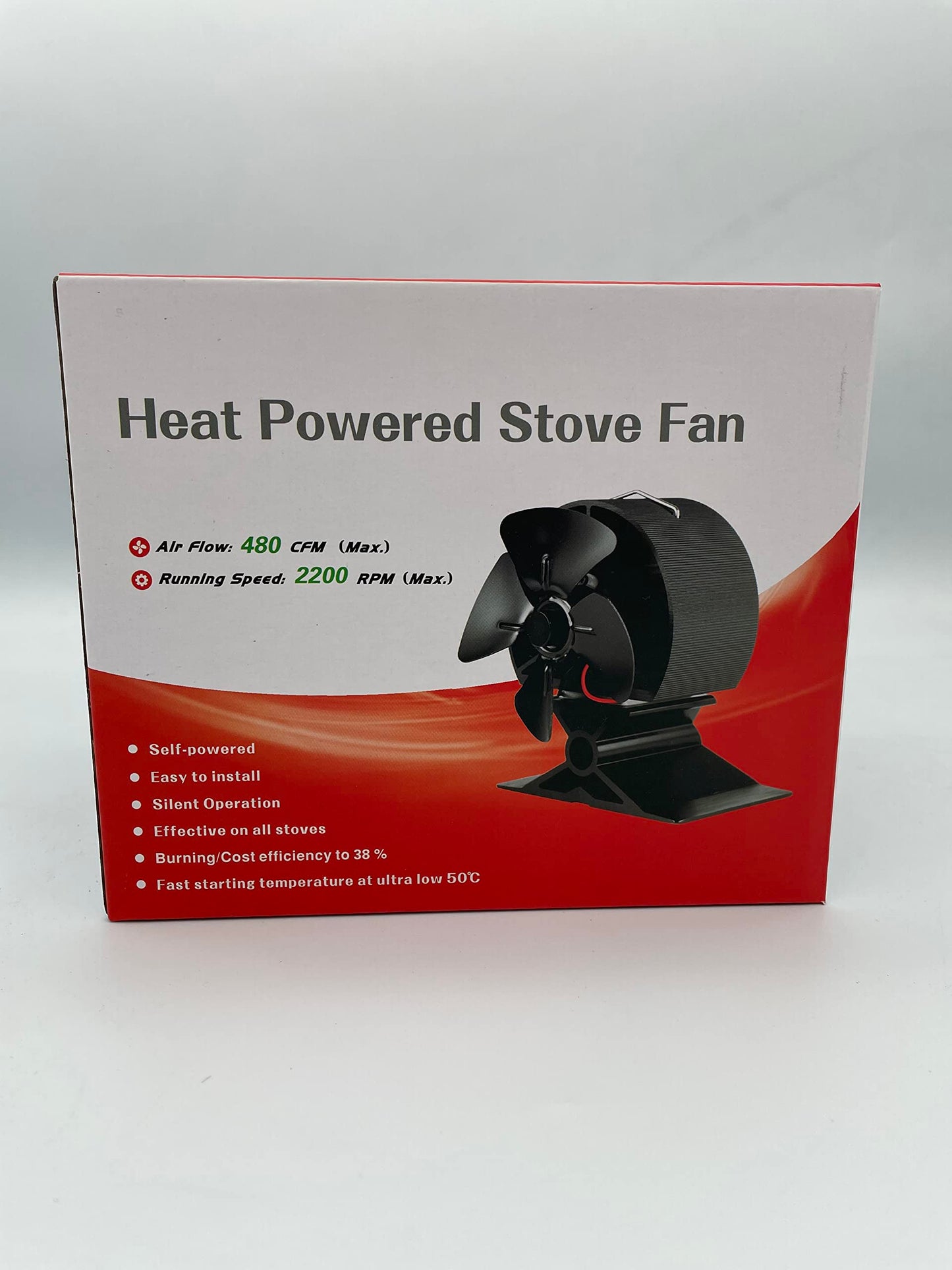 CRSURE Log Burner Fan-Small Size Upgrade 4 Blades Wood Stove Fan Heat Powered Fan for Wood Burner/Fireplace Fan Silent Operation Eco Friendly&Increased Efficient with Stove Thermometer