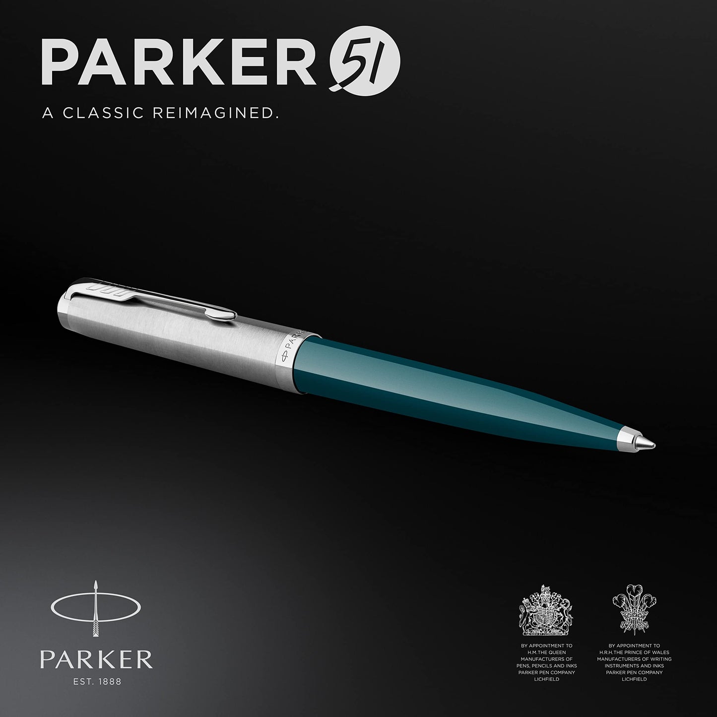 Parker 51 Ballpoint Pen | Teal Blue Barrel with Chrome Trim | Medium Point with Black Ink Refill | Gift Box Parker 51