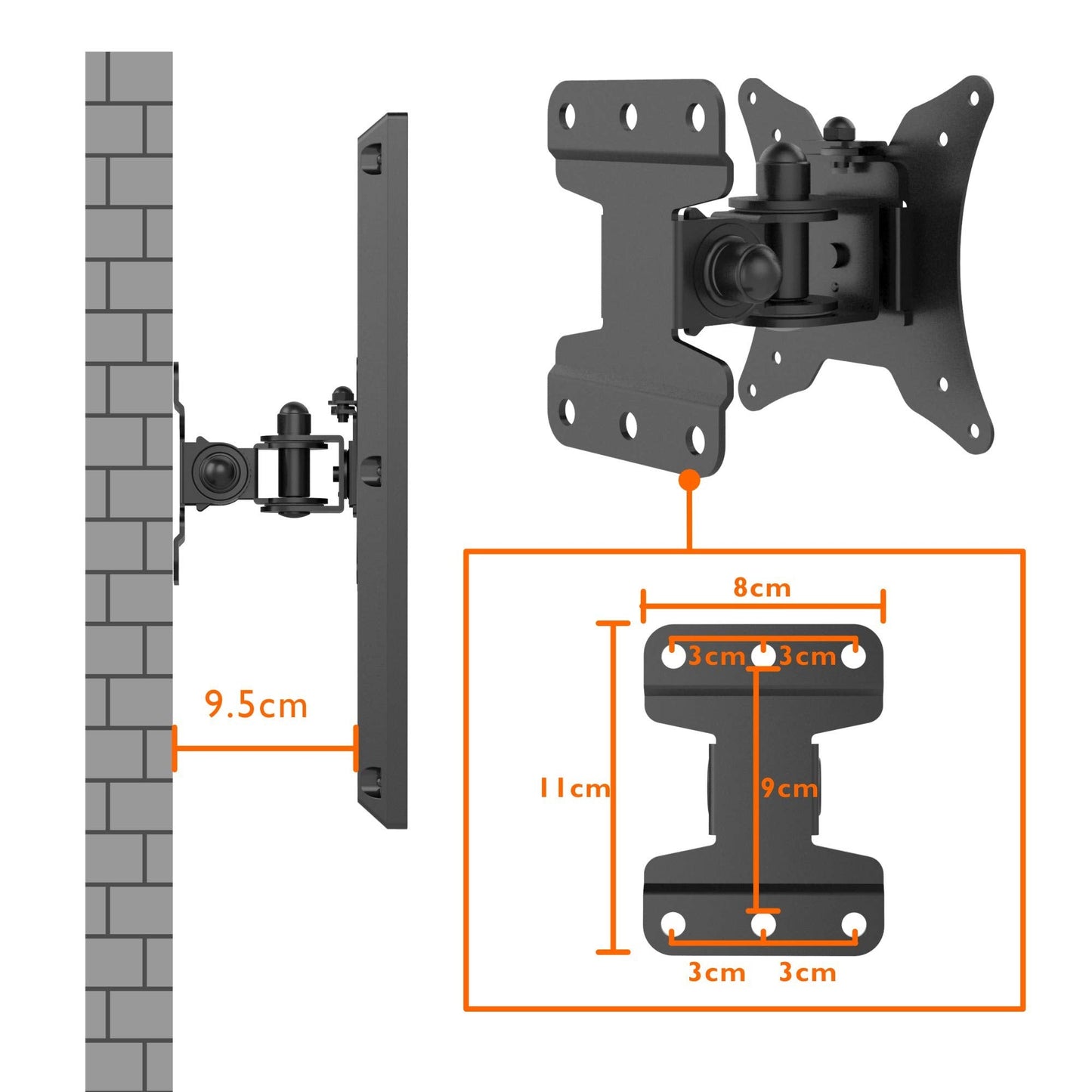 BONTEC TV Wall Mount Bracket for Most 13-30 inch LCD LED Screens, Swivel and Tilt Monitor Wall Mount up to 25kg, Full Motion Monitor Wall Bracket with VESA 75/100mm