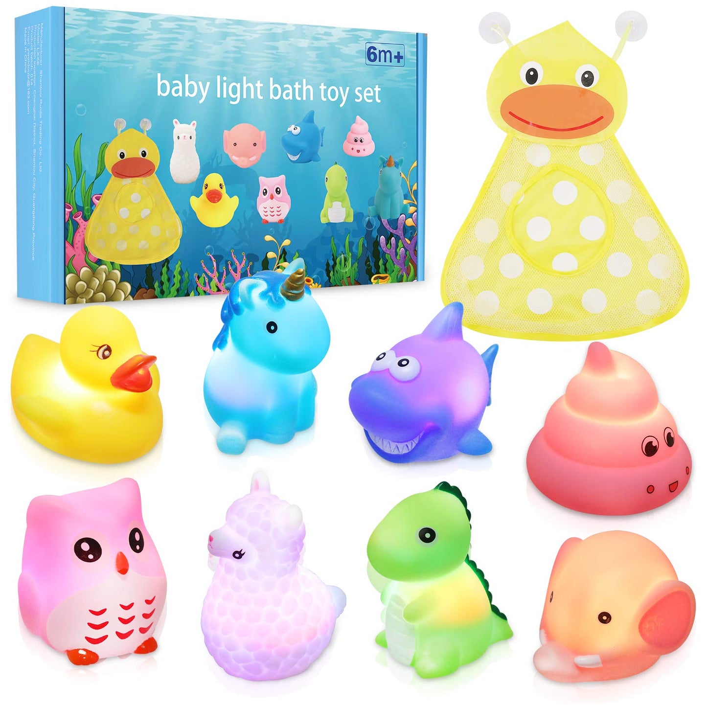 Lictin Baby Floating Toys - 8PCS Bath Toys Luminous, Light Up Toy Set with Storage Bag Bathtub Floating Toys with Cute Animals for Kids in Bathtime 8 PCS