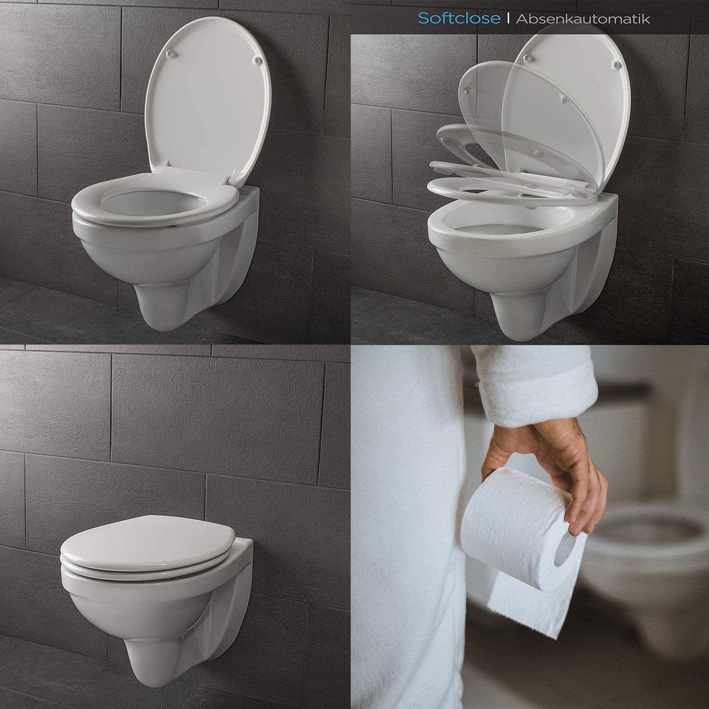 Toilet Seat, MUJIUSHI Soft Close Toilet Seats with Non-Slip Seat Bumpers & Metal Screw Bolts, Fit Standard Round Toilet, Quick Release No Slam White Toilet Lid with Cover, Easy to Install & Clean White - O Shape