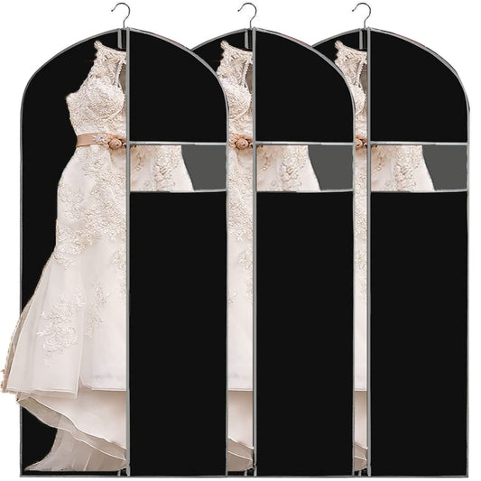 Dress Bag Covers Long, URMI Breathable 72 inch (3 PCS) Hanging Wedding Dress Bridesmaid Dress Bags for Gowns Prom Bridal Garment Bags with Clear Window Moth Proof Clothes Cover Storage Bag Black 183cm 24"x 72"/3 PCS