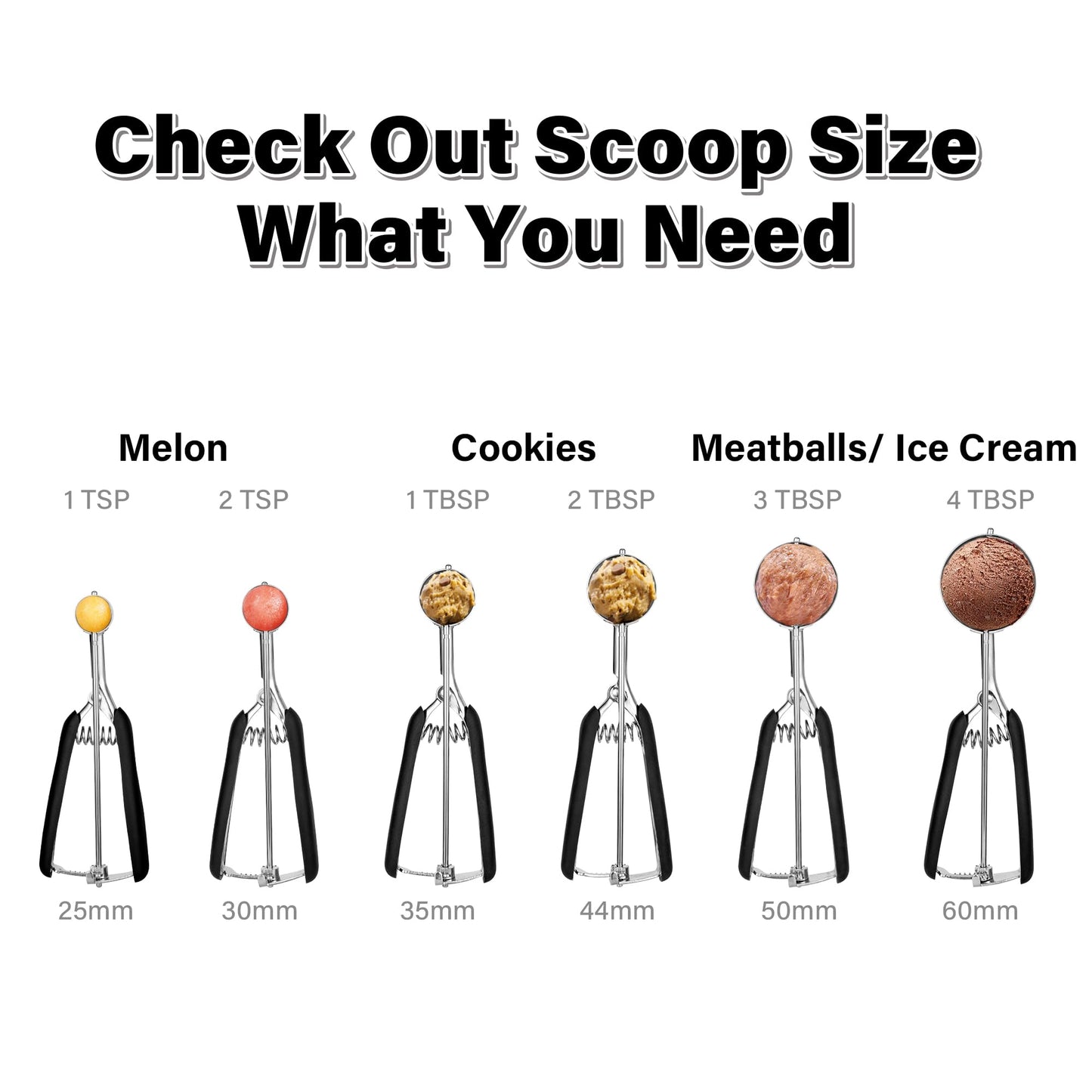 Ice Cream Scoop 2 Tbsp / 4,4cm, TJ POP Stainless Steel Cookie Scoop 30ml with Easy Trigger Release Good Grips for Mashed Potato, Meatballs, Mellon Balls and Cookie 44mm