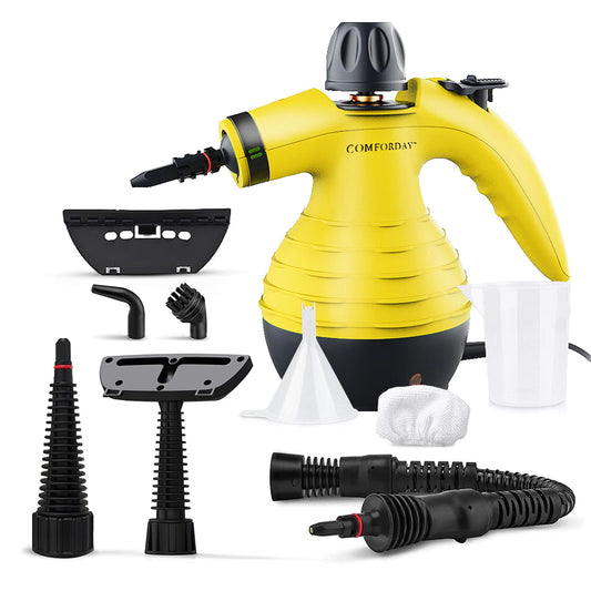 Comforday Multi-Purpose Steam Cleaner with 9-Piece Accessories, Perfect for Stain Removal, Curtains, Car Seats, Floor, Bathroom, (Yellow) Yellow