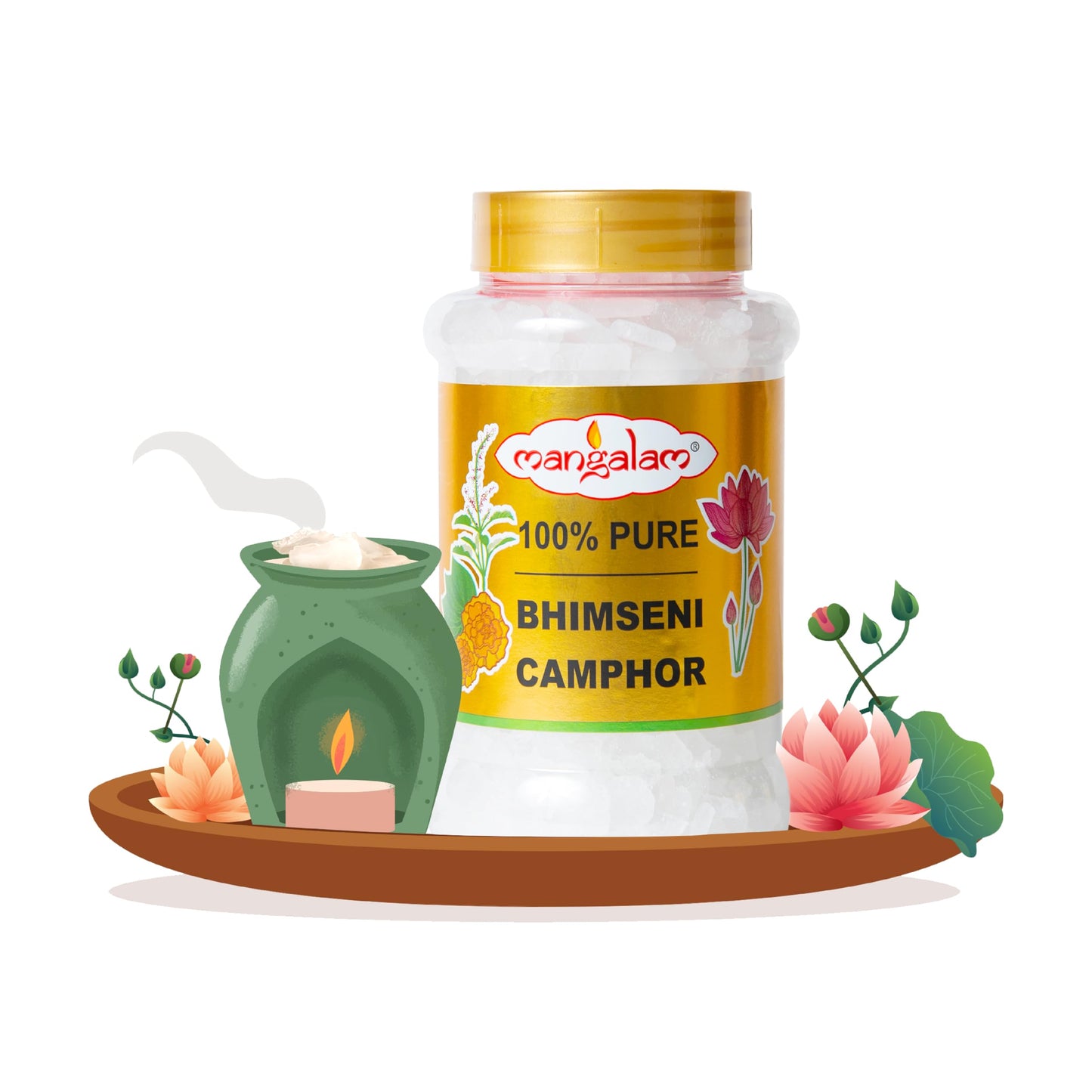 MANGALAM Bhimseni Camphor 250g Jar - Pack Of 1 | 100% Pure | For Puja, Aromatherapy & Air Freshener | Sweet Fragrance