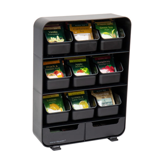 Mind Reader Anchor Collection, 11-Drawer Tea Bag Organizer, Removable Drawers, 10.25" L x 3.25" W x 13.75" H, Black 9 Drawer