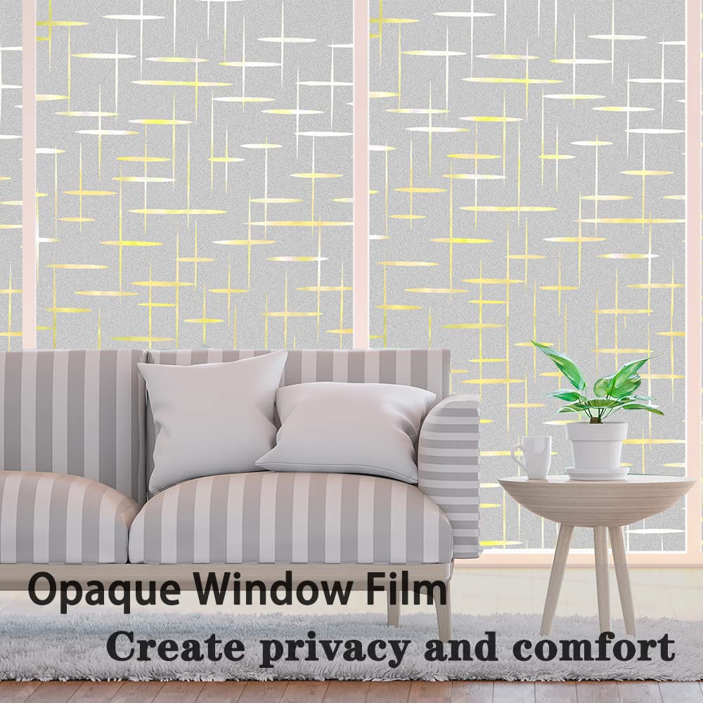 Finnez Privacy Window Film Cross Pattern Self Adhesive Glass Frosted Window Sticker Decorative Static Cling Anti UV Reusable for Home Office Living Room Kitchen - 60 X 400 CM