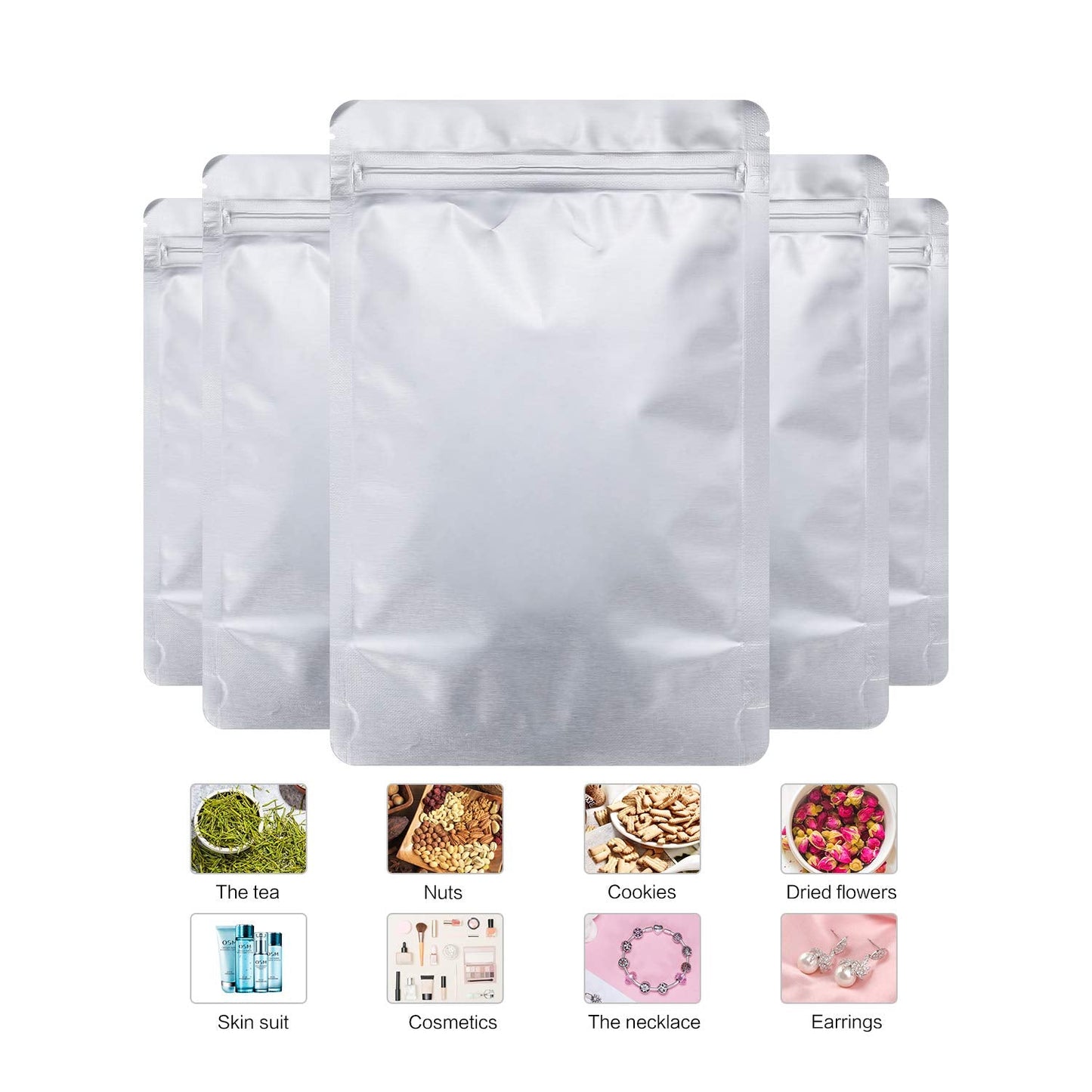 LZLPACKING 100 Pieces resealable Mylar Bags with Clear Front Window,Smell Proof Edible Packaging Bags,Sample Bags,ziplock Stand up Pouches Bags for Food Storage (silvery, 12.7 * 20.32CM) 12.7*20.3cm Silvery