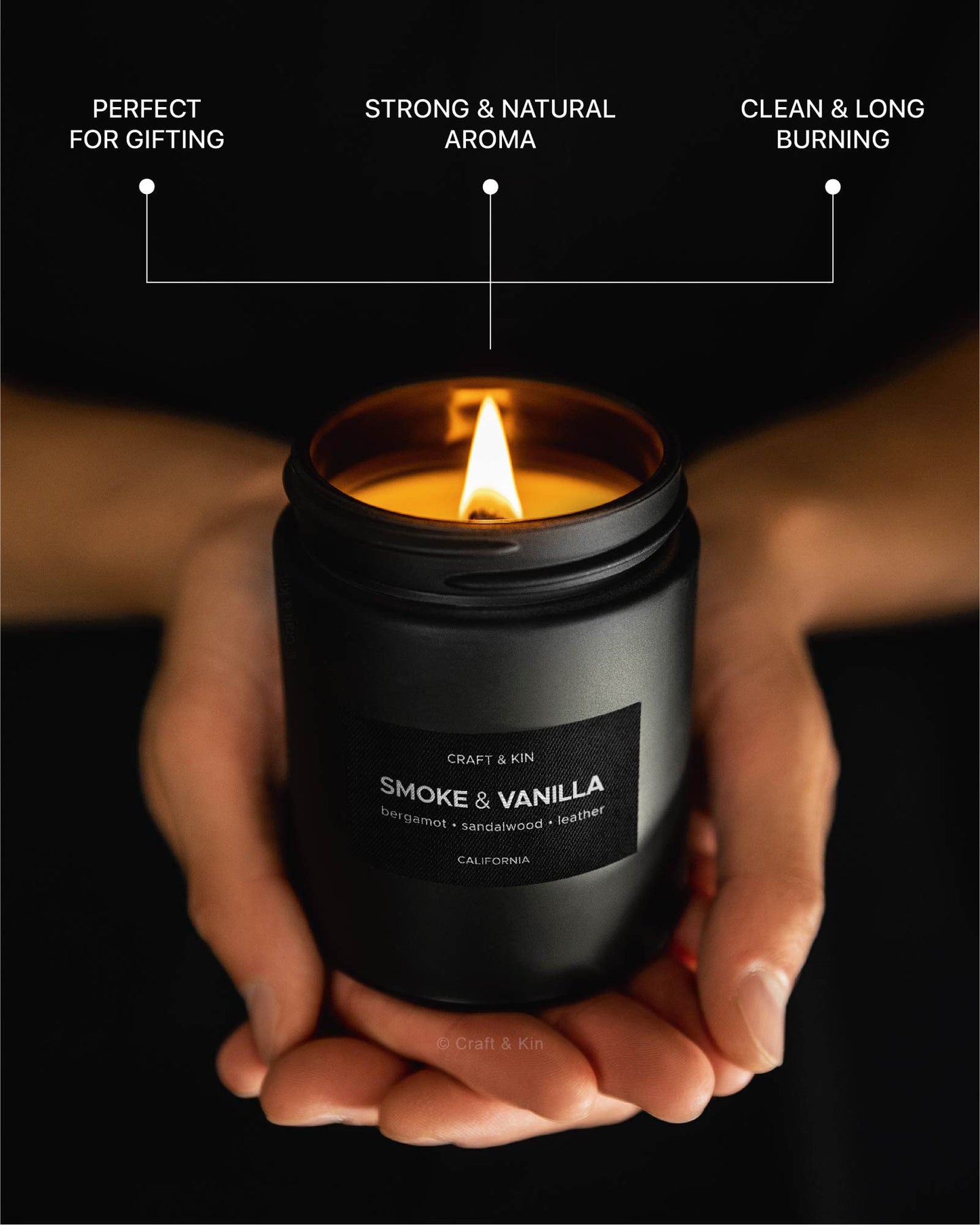 Scented Candles for Men | Smoke and Vanilla Candle for Men | Soy Candles, Long Lasting Candles, Home Decor | Masculine Candle, Wood Wicked Candles, Valentines Candles | Vanilla Candle in Black Jar Smoke & Vanilla