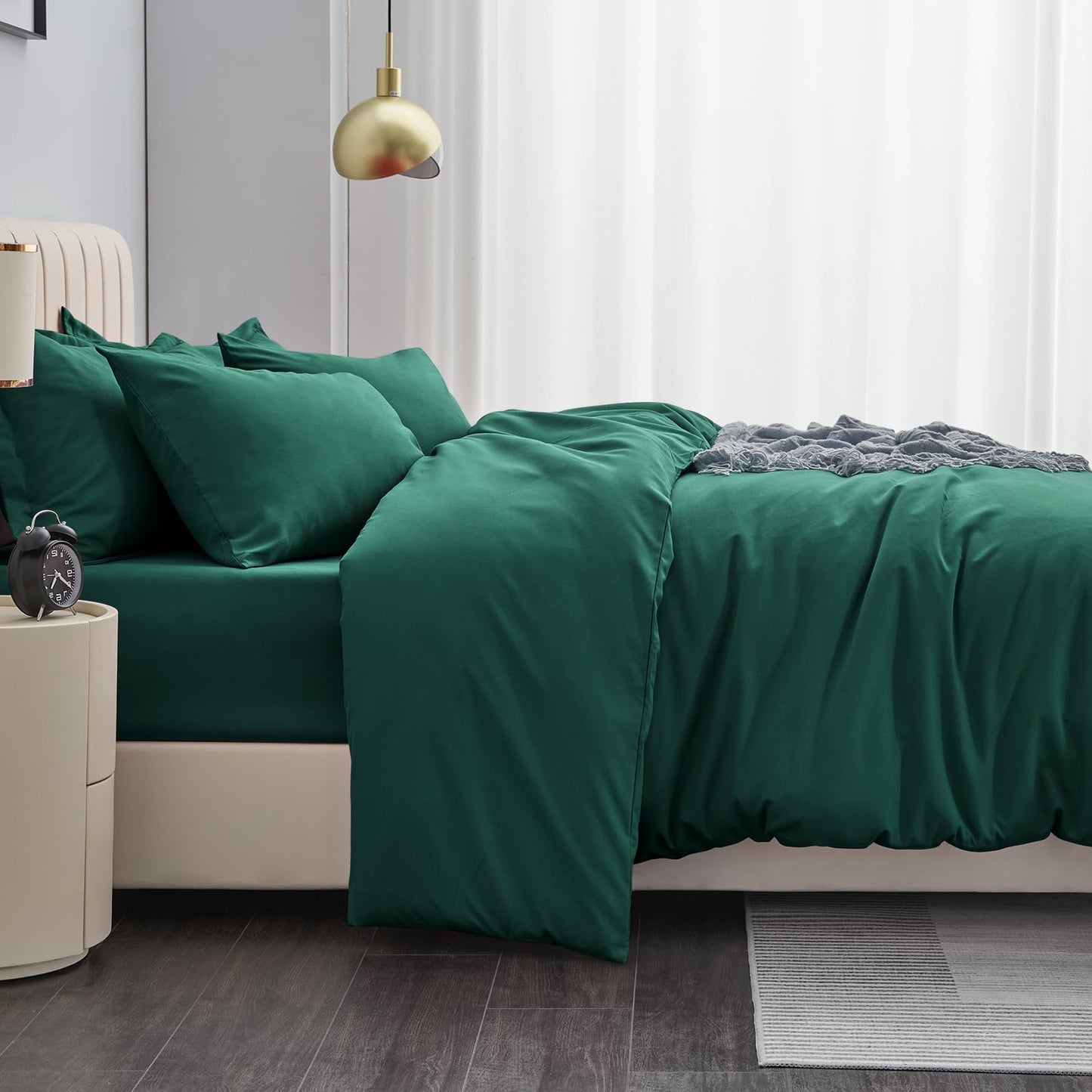 Aisbo King Size Duvet Covers Set Green - 3Pcs Bedding Set Kingsize Soft Brushed Microfiber Quilt Cover with 2 Pillowcases