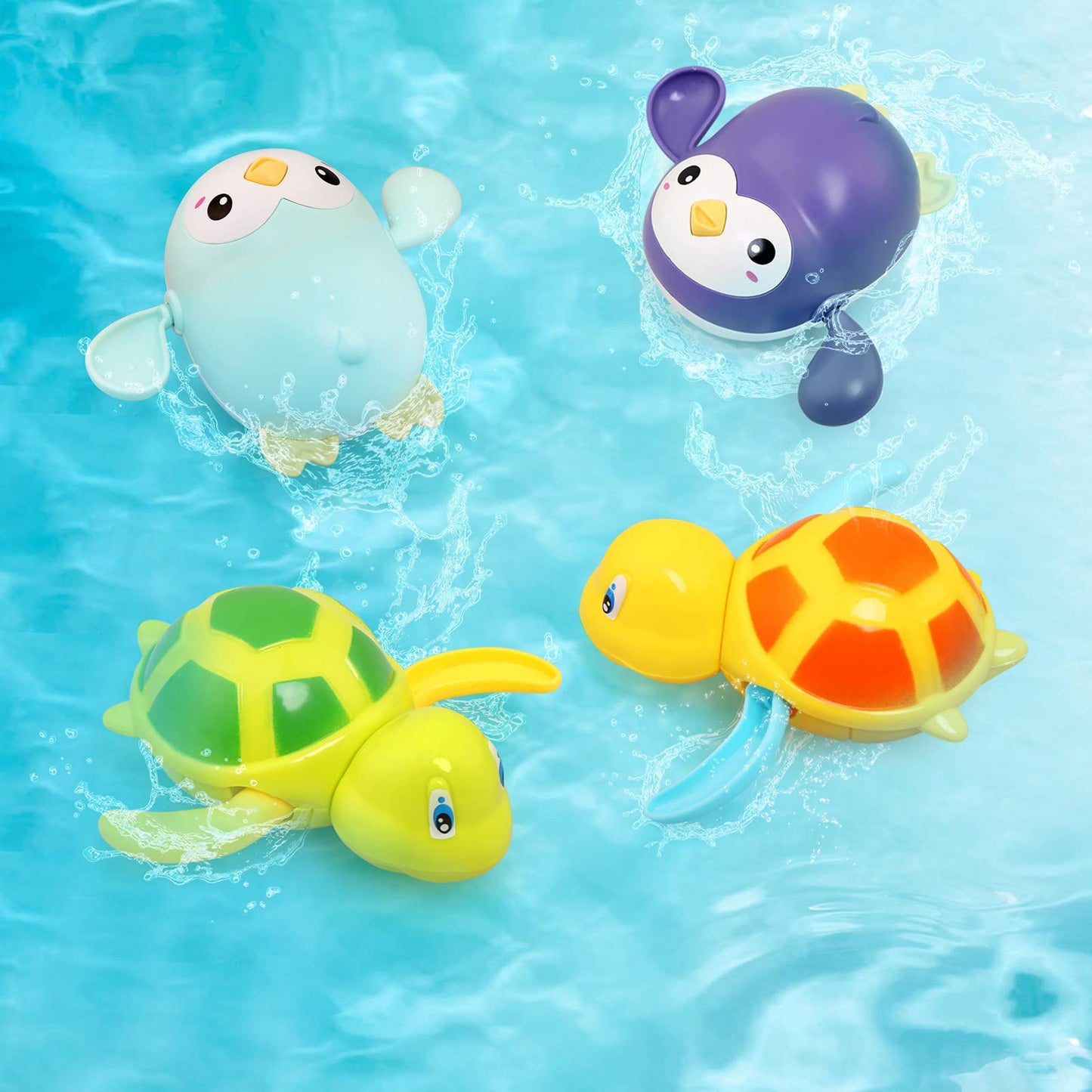 BelleStyle Bath Toys for Kids, Baby Wind Up Bath Toys, Swimming Water Floating Turtle Penguin Clockwork Bathtub Pool Toy Game for Kids Boys Girls Toddlers Baby Bath Time A