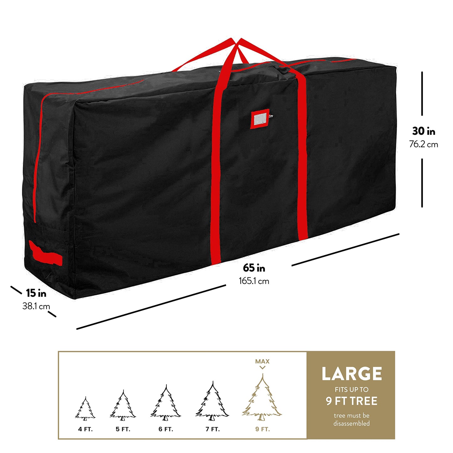 Premium Jumbo Christmas Tree Storage Bag - Fits Up to 9 FT. Tall Artificial Christmas Trees, Durable Handles, Sleek Dual Zipper & Card Slot - Xmas Bag Made of Tear Proof 600D Oxford - 5 Year Warranty Black