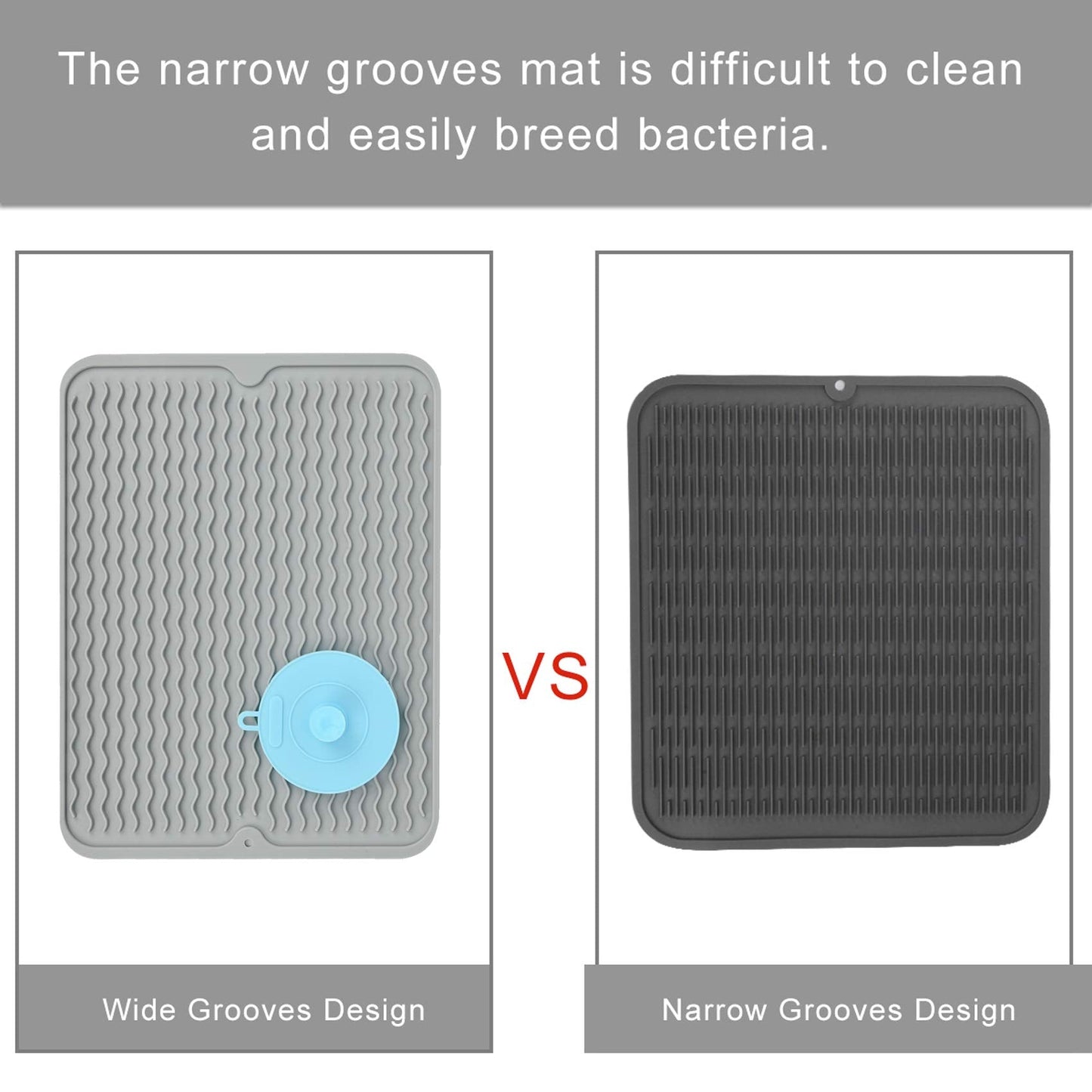 SUPER KITCHEN Large Silicone Dish Drying Mat Draining Board Mat Drainer Mat with a Multifunctional Silicone Sponge Scrubber, Heat Resistant Trivet Countertop Protector(40×30cm, Grey) 40×30 cm