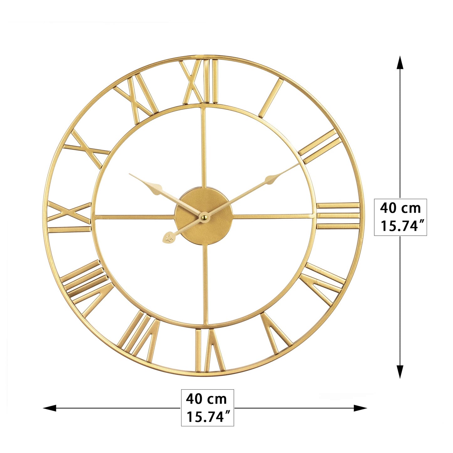 HAITANG Roman Retro Large Wall Clock Round Metal Silent Non Ticking Battery Operated 40CM /16 Inches Gold Roman Numerals Clocks for Living Room,Bedroom,Kitchen Decor-40cm