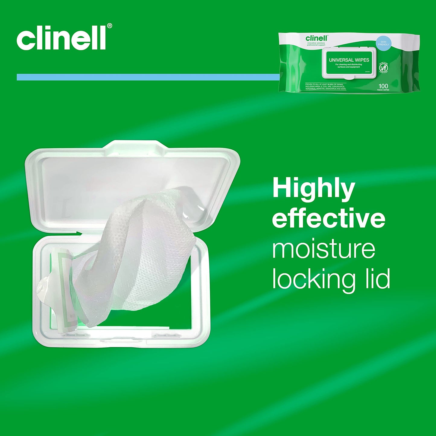 Clinell Universal Cleaning and Disinfectant Wipes for Surfaces - Pack of 100 Thick Wipes - Multi Purpose Wipes, Kills 99.99% of Germs, Quick Action - 255mm x 175mm 1 Pack (100 Wipes) Disinfectant Wipes, Pack of 100