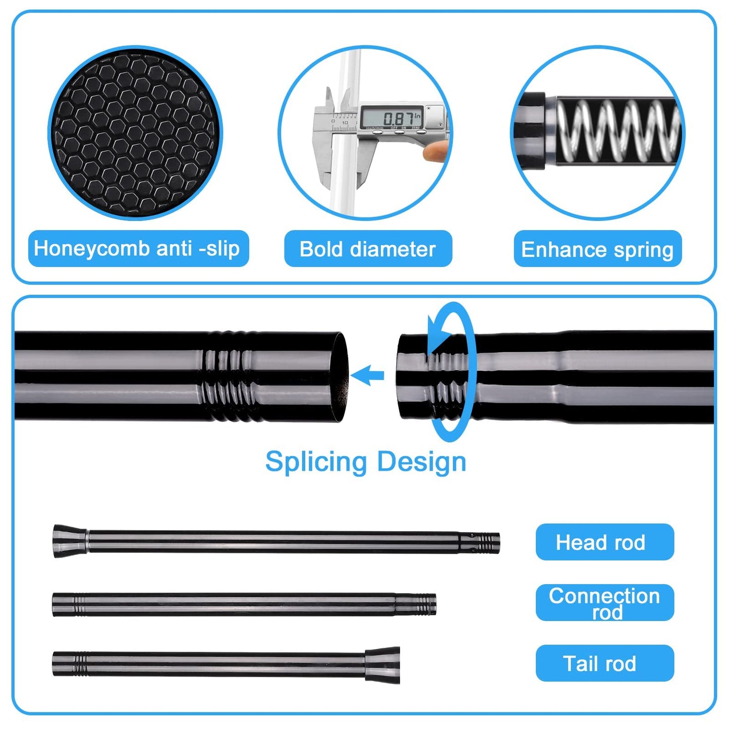 Extendable Curtain Poles Shower Curtain Rail 70-130 cm Tension Rods for Curtains Shower Curtain Rod Shower Curtain Pole Tension Rod Curtain Poles No Drilling Shower Pole Black 1Pcs Diameter:22 mm 70~130cm 1p