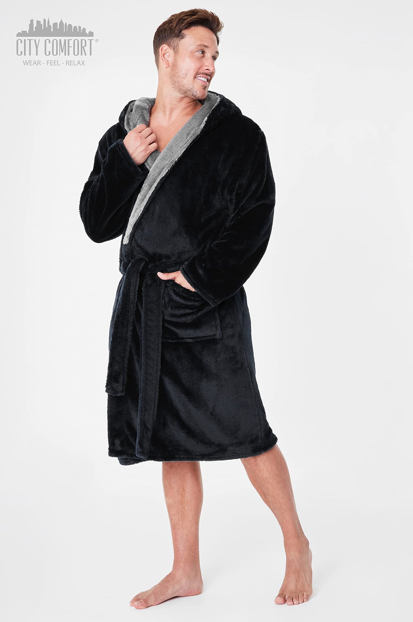 CityComfort Luxury Super Soft Men Dressing Gown Mens Bathrobe L Black