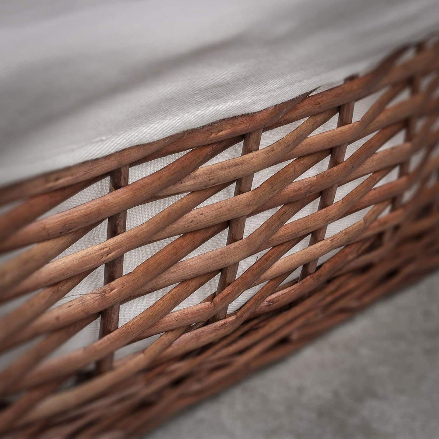 Woodluv Brown Wicker Storage Basket W/Off White Cloth Lining Xmas Hamper - Large L