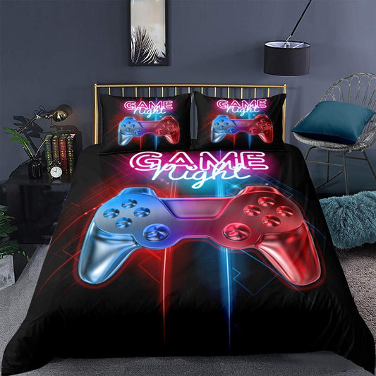 Loussiesd Single Gamer Printed Comforter Cover Set Multi-color Gamepad Duvet Cover Video Game Controller Bedding Set for Kids Teens Boys, Room Decoration 2 Pcs Bedding Set with 1 Pillow Case Multicoloured 24