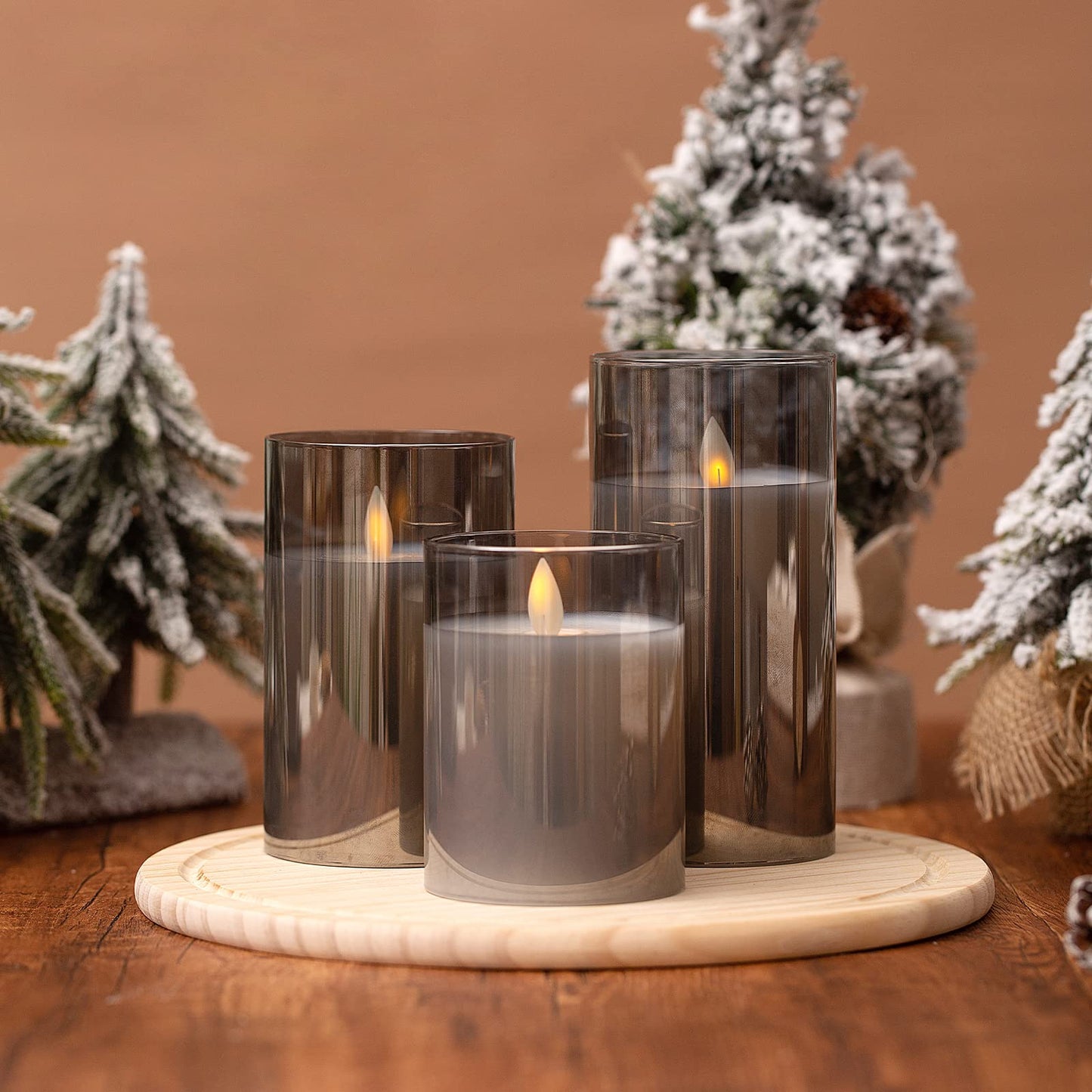 LED Candles Flameless Candles 4" 5" 6" Set of 3 Real Wax Light, Battery Operated Candles Gray Glass Pillars Realistic Flickering Wick Flame Mode, Lantern Candles with Remote Control 24 Hour Timer Grey