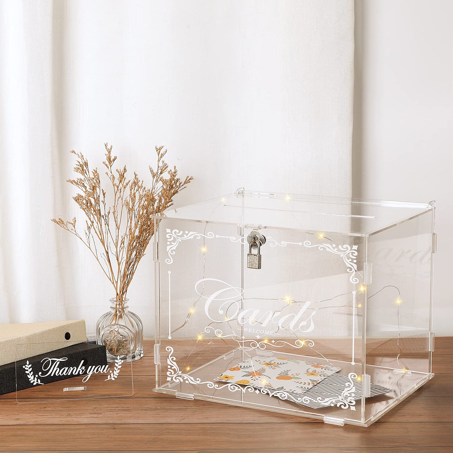 Benjia Acrylic Wedding Card Box Money Post Gift Box Holder, Clear Card Box Large Letter Envelope Boxes with Lock and Slot for Reception Anniversary Birthday Party Baby Shower (transparent) Mr & Mrs