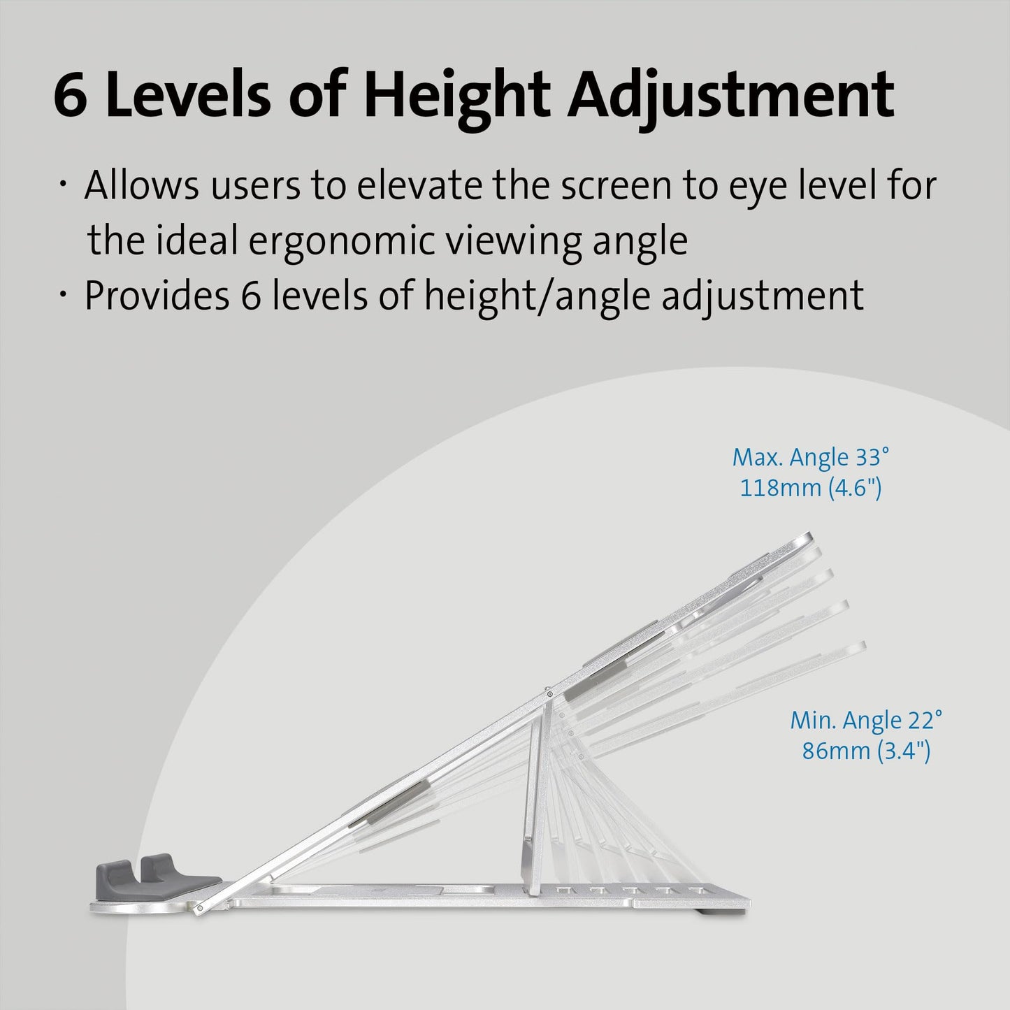 Kensington Easy Riser Laptop Stand, Aluminium Laptop Riser & Portable Laptop Stand, Adjustable & Lightweight, Anti Slip & Folding Design, for Screens up to 16", Silver (K50417WW) Up to 16 Inch