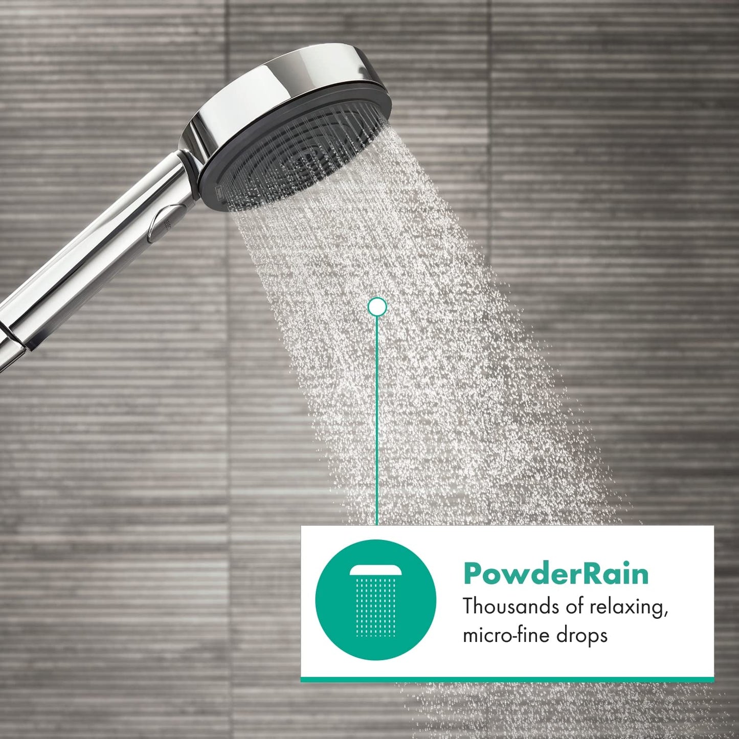 hansgrohe Pulsify Select S - water-saving shower head 9 l/min (EcoSmart), hand shower round (⌀ 105 mm) with 3 sprays (Relaxation version), with anti-limescale function, chrome 3 water-saving sprays with PowderRain and massage spray