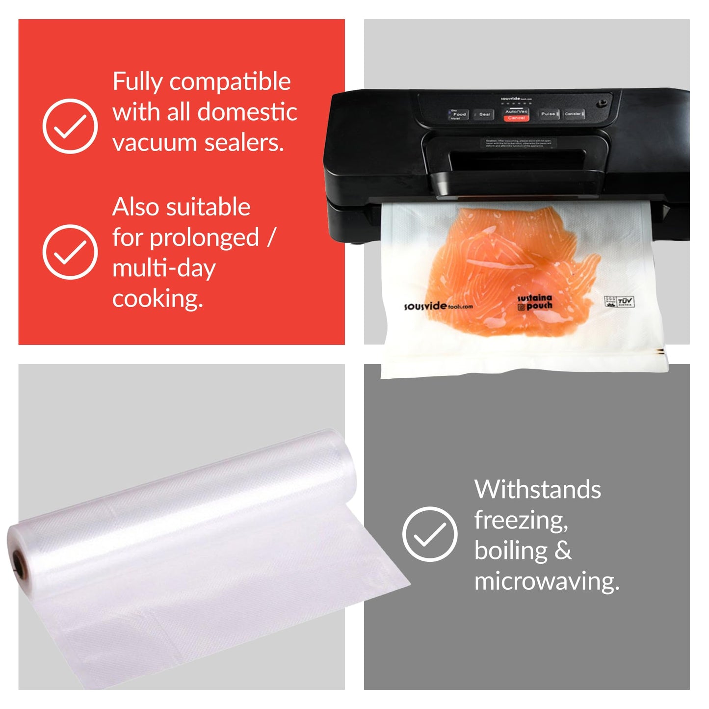 SousVideTools | Vacuum Sealer Rolls Pack of 2 | 28 cm x 6 m | Embossed Plastic Food Storage | Sous Vide Cooking, Boiling, Freezing and Microwaving 28 cm x 6m