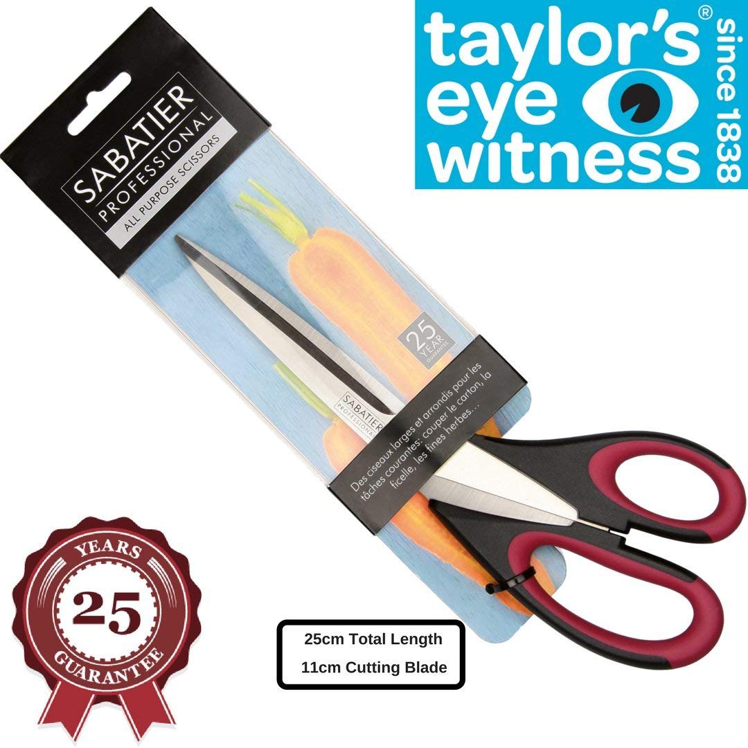 Heavy Duty All Purpose Scissor - Sabatier Professional 25cm/10”. Soft Grip, Dishwasher Safe, Multifunctional Utility General Use Long Straight Edge Snips/Shears. Taylors Eye Witness