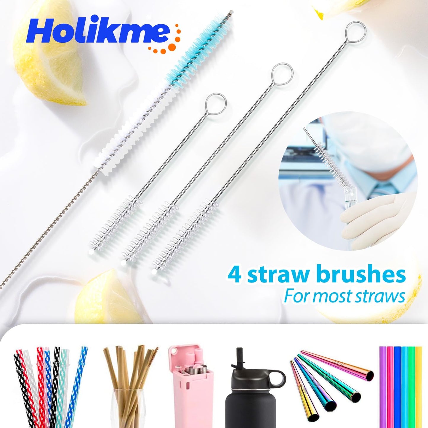 Holikme 8Pcs Bottle Cleaning Brush Set, Long Handle Bottle Cleaner for Washing Narrow Neck Beer Bottles, Wine Decanter, Narrow Cup, Pipes, Hydro Flask Tumbler, Sinks, Cup Cover Coffee