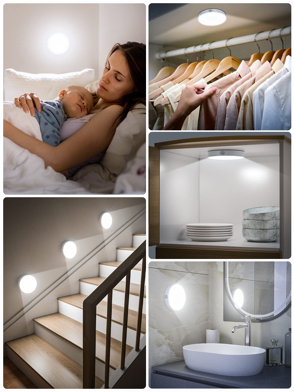 WILLED Dimmable Touch Light Buit-in 1000mAh Large Battery Rechargeable LED Tap Lights | Magnet Stick on Closet Light | Portable LED Puck Night Lights for Cabinet Wardrobe Counter Kitchen Bedroom White Pure White 6000K