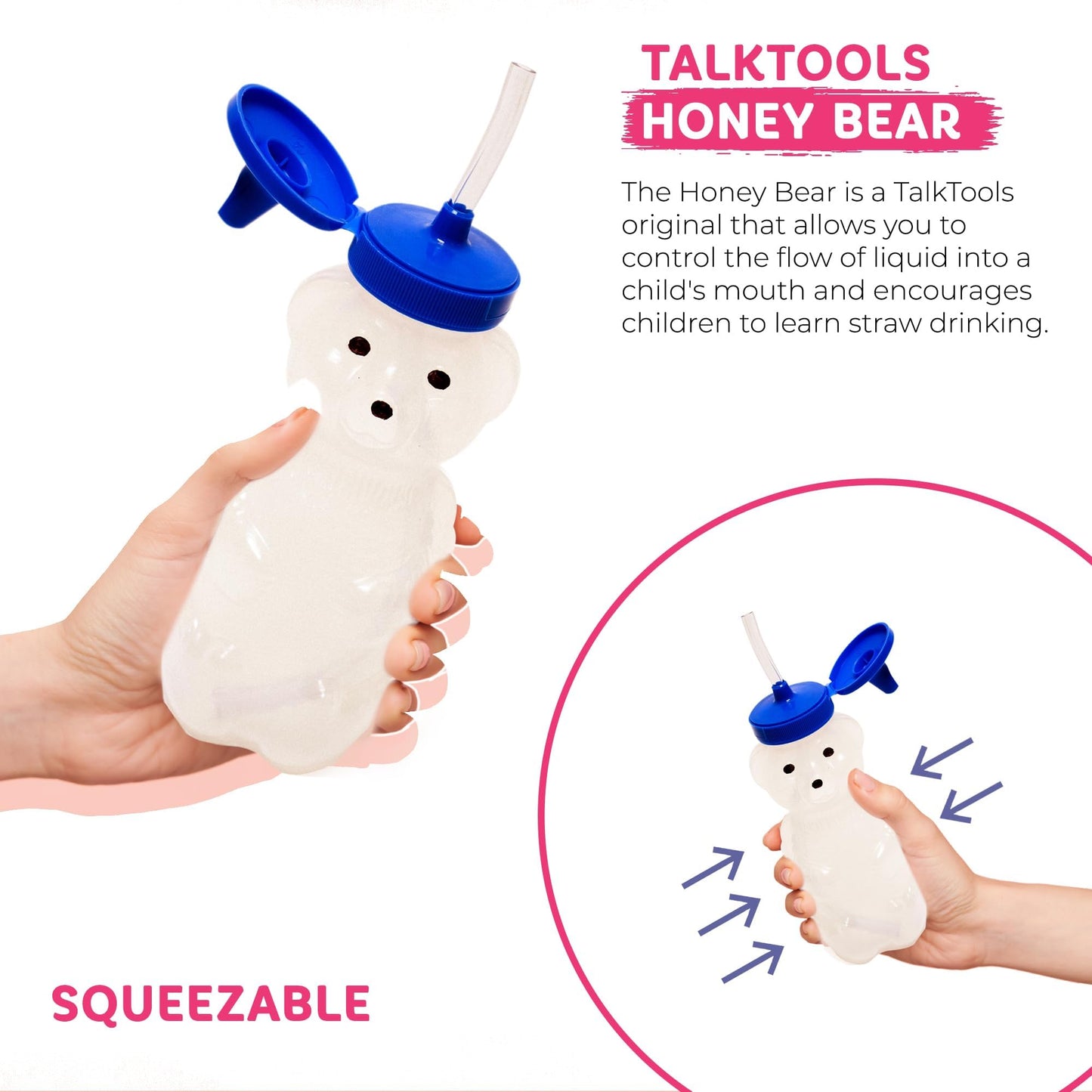 TalkTools Honey Bear Drinking Cup with 2 Flexible Straws - Includes Instructions - Spill-Proof Lid