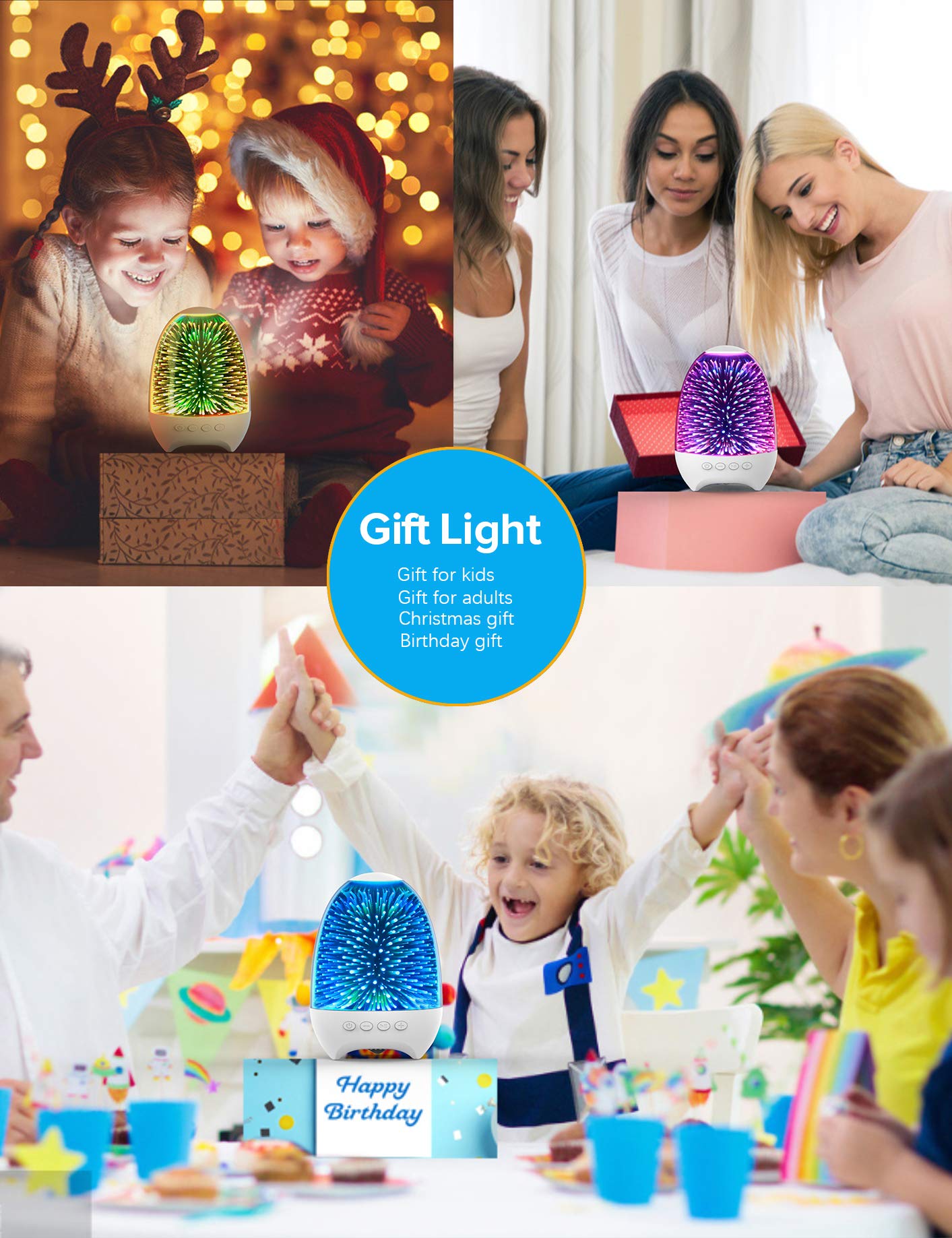 Bluetooth Speaker Night Lights, 3D Galaxy Bedside lamp Touch Control, Dimmable RGB 7 Colours Changing LED Portable Wireless Rechargeable Table Lamp for Bedroom,Best Gift for Kids, Boys, Girls 3d Galaxy Star Night Lights With Bluetooth Speaker, White