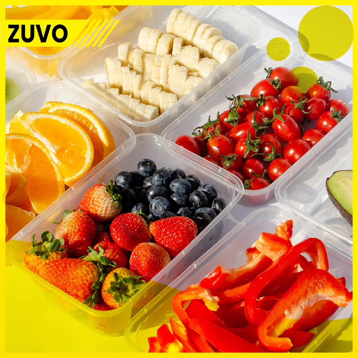 Zuvo 50 X Rectangular Microwave Plastic Food Container, Reusable Food Container Clear, 750 ml, Set of 50 single