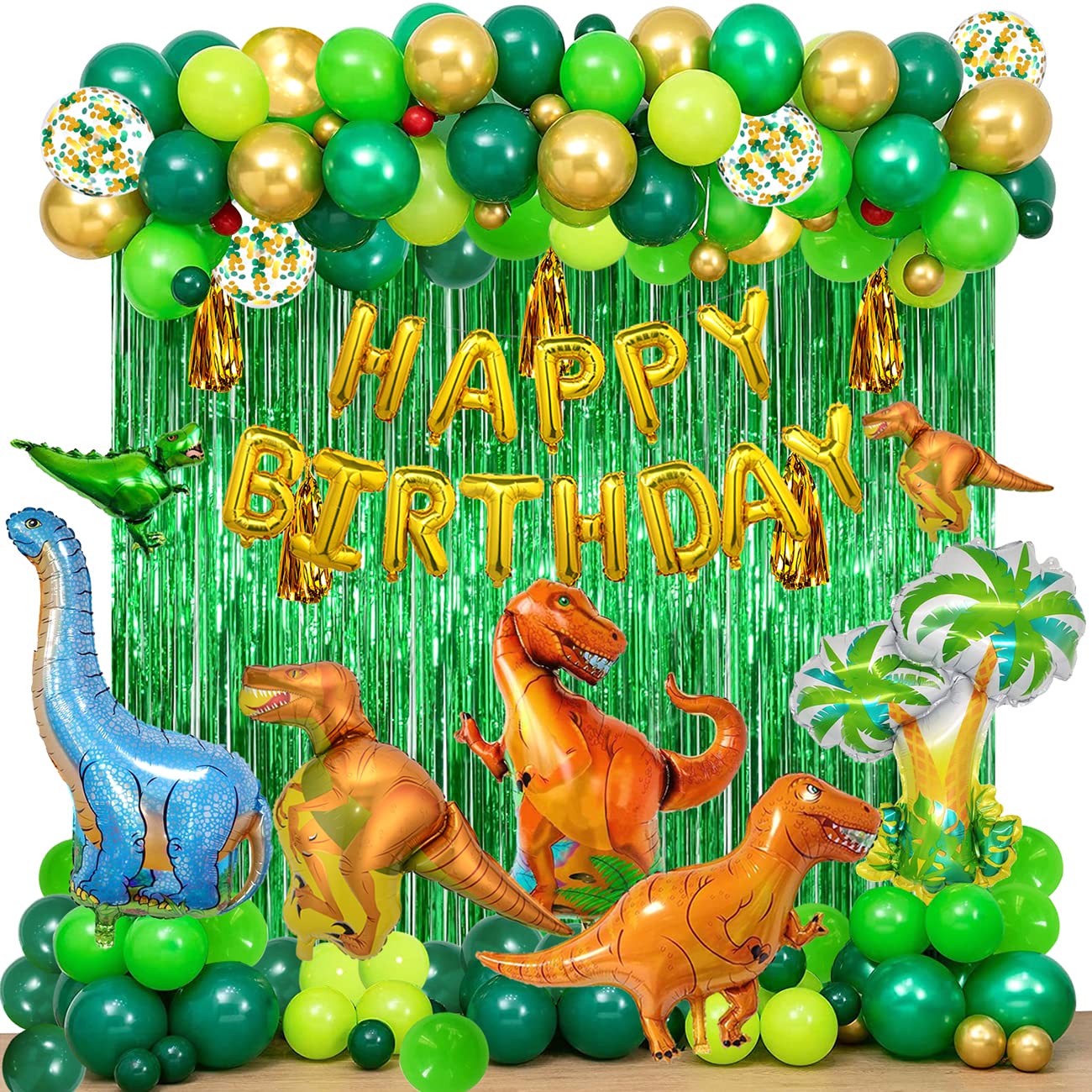 YinQin 143 PCS Dinosaur Birthday Party Balloons with Pump, Dinosaur Birthday Party Supplies Jungle Green Birthday Balloon Dinosaur Birthday Decoration Dino Birthday Balloon Decorations for Boy (Green)