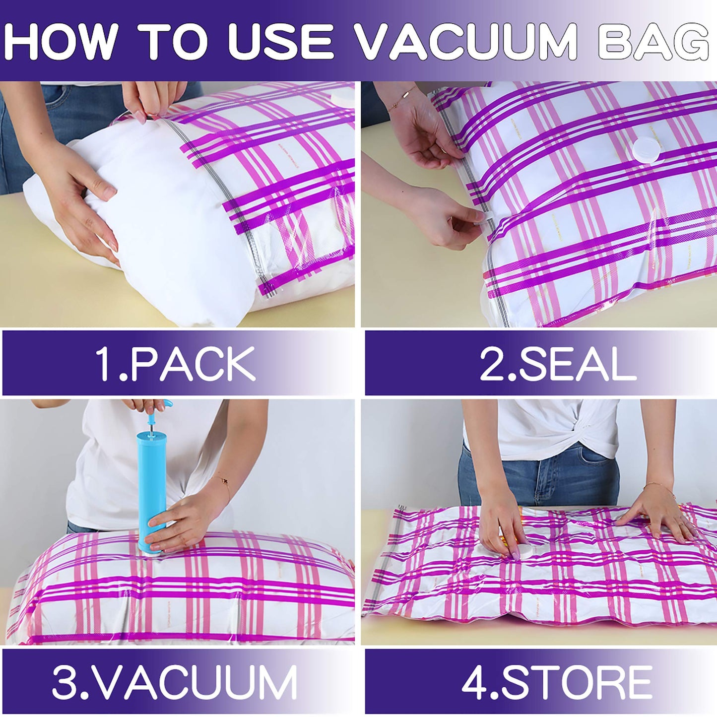 Storage Master Space Saver Bags for Travel and Home Reusable Vacuum Storage Bags Save 80% More Storage Space with Travel Hand Pump (6-Small) 6-small