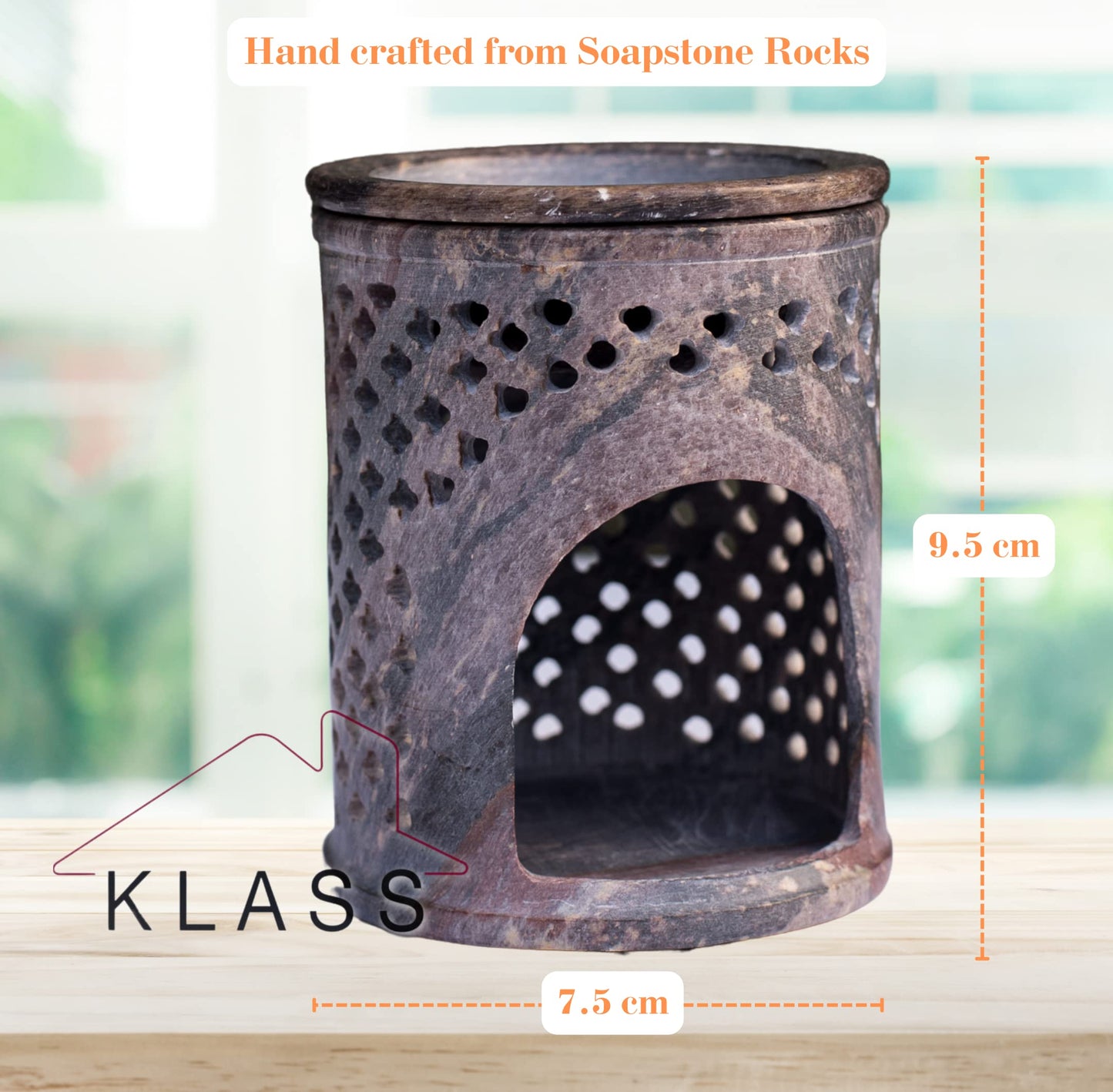 Klass Home Jali Soapstone Oil Burner Moroccan Style Wax Melt Burner for Home Decor, Oil Diffuser Wax Burner for Bedroom decor, Essential Oil Diffuser Warmer Tea Light Candle Holder Burner