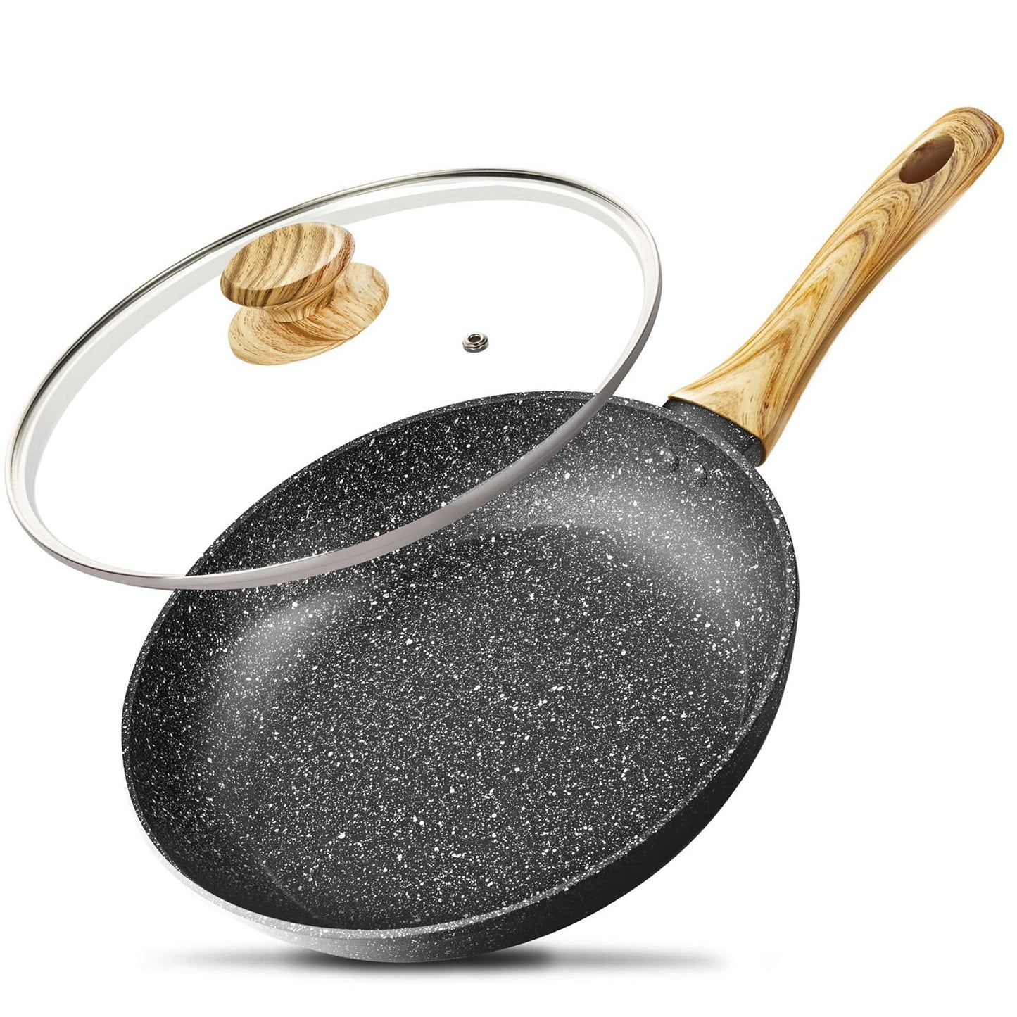 MICHELANGELO 26cm Frying Pan with Lid, Non Stick Frying Pan with Bakelite Handle, Frying Pan for Induction Hob with Stone-Derived Nonstick Coating 100% APEO Free Frying Pan 26cm Black