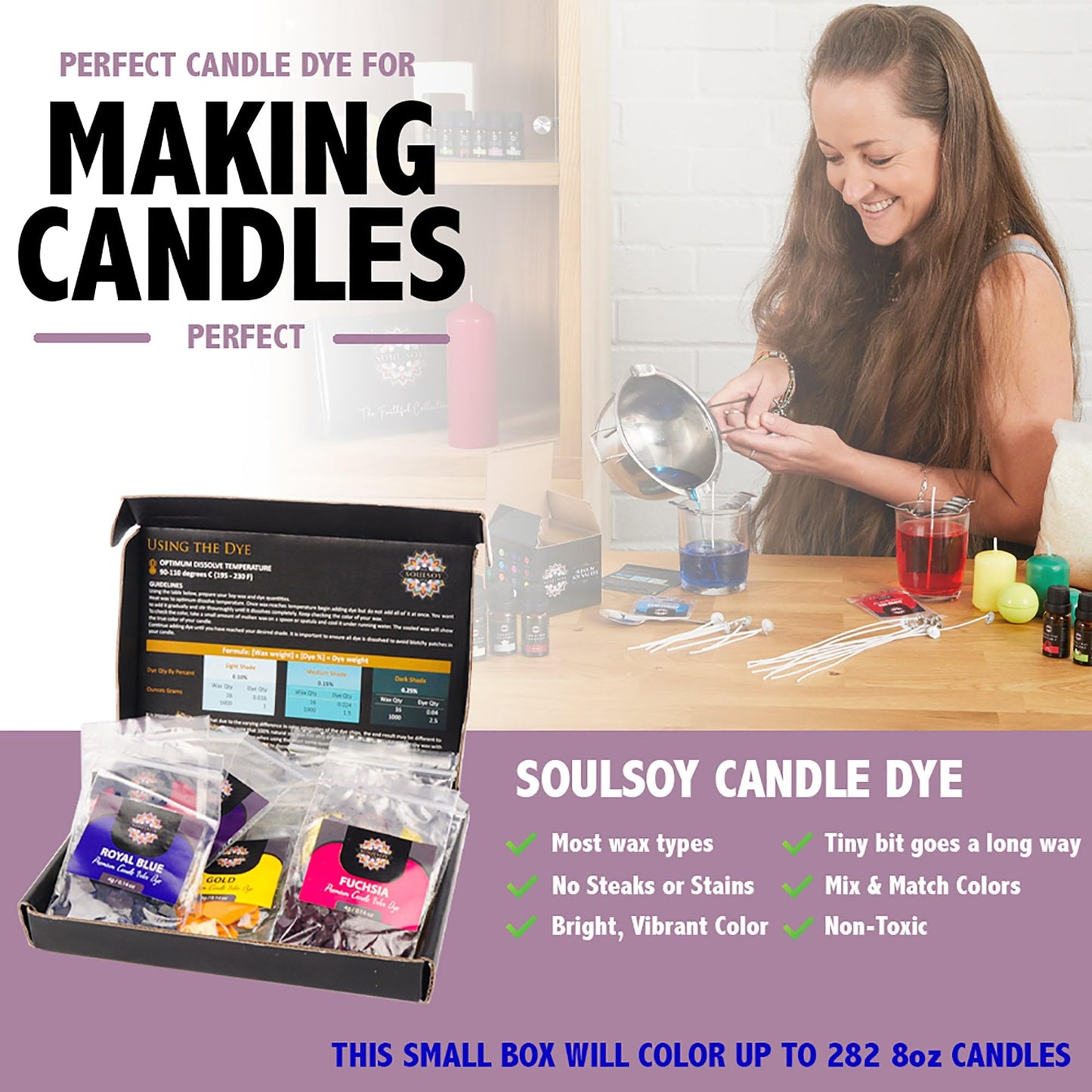 Soulsoy Candle Dye for Candle Colouring - 16 Popular Colours Wax Dye Flakes - Makes 400 Candles - Candle Colour Dye for Soy Wax - Candle Dye for Soy Candle Making - Wax Dye for Candle Making Multi-Colour