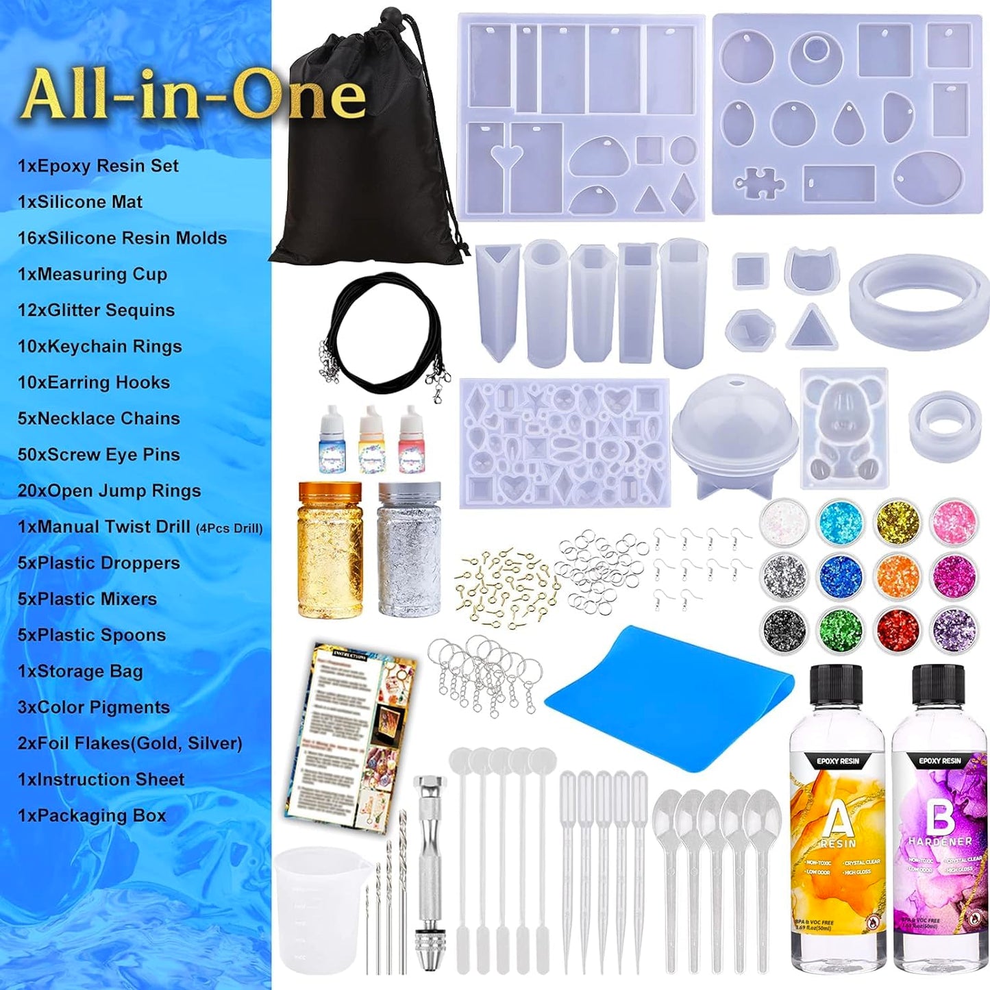 Resin Kits for Beginners, Resin Jewelry Making Kit with Molds and Resin Making Supplies - Silicone Casting Tools Set and Clear Epoxy Resin for DIY Craft Valentine's Gifts for for Adults & Kids Size 1