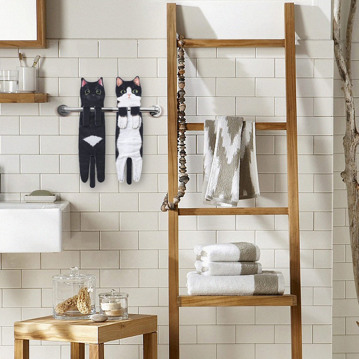 Cat Funny Hand Towels - Cute Bathroom Kitchen Towels Cat Decor Decorative Hanging Face Towels Super Absorbent Soft - Mothers Day Easter Birthday Christmas New Home Gifts for Women Mum Cat Lovers Cat-blackwhite01