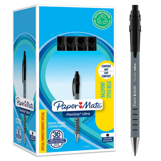 Paper Mate Flexgrip Ultra Retractable Ballpoint Pens | Medium Point (1.0mm) | Black Ink | 36 Count Medium Point (1.0mm)