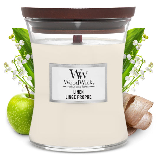 Woodwick Linen Medium Jar Candle White