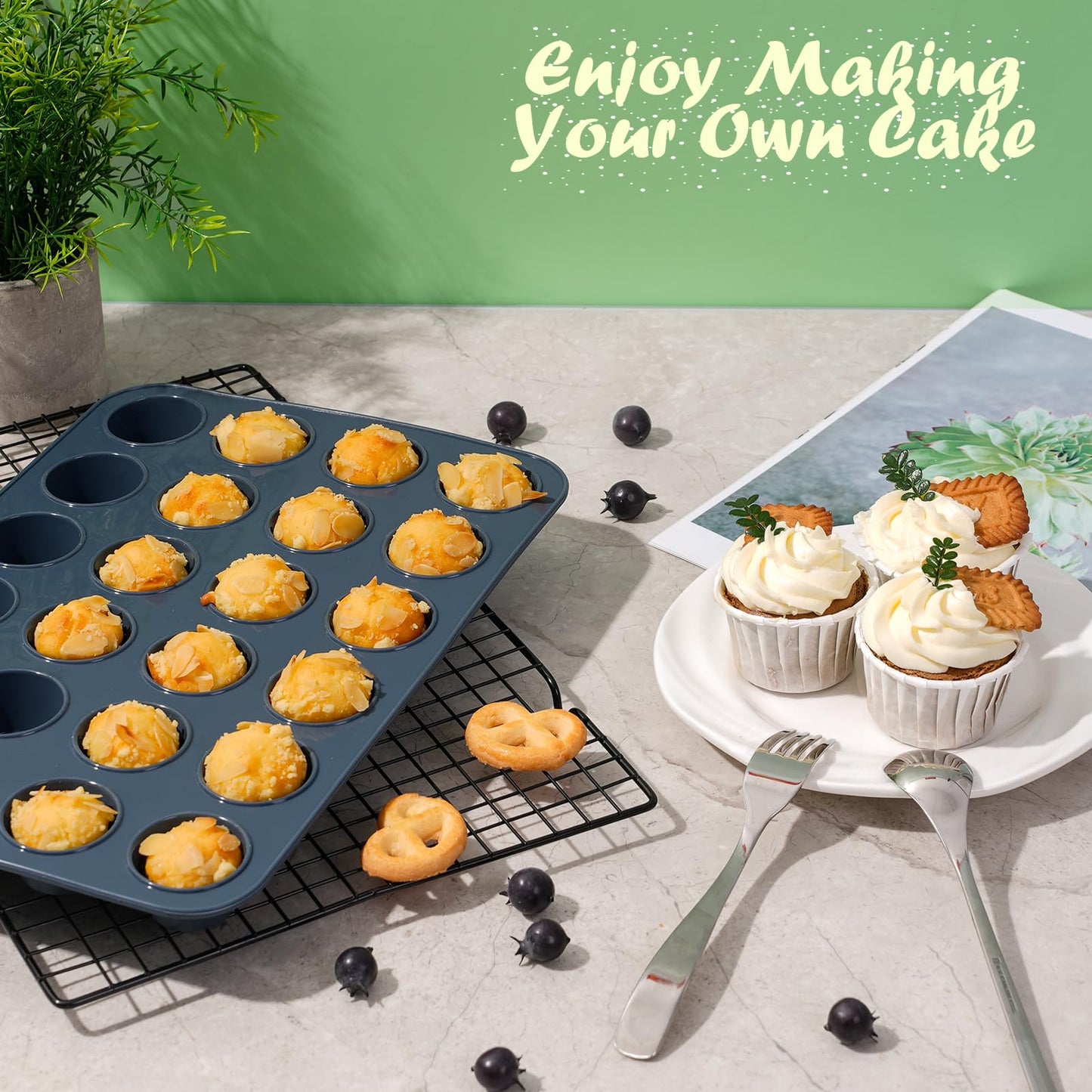 SUPER KITCHEN Mini Muffin Tray 24 Cup Silicone Muffins Pan, Non-Stick Cupcake Tin, Silicon Mould Bakeware, Reusable Baking Case for Mini Mince Pie, Cupcakes, Dishwasher Safe, 34 x 23 x 2.5 cm (Grey) Grey 24 Cups