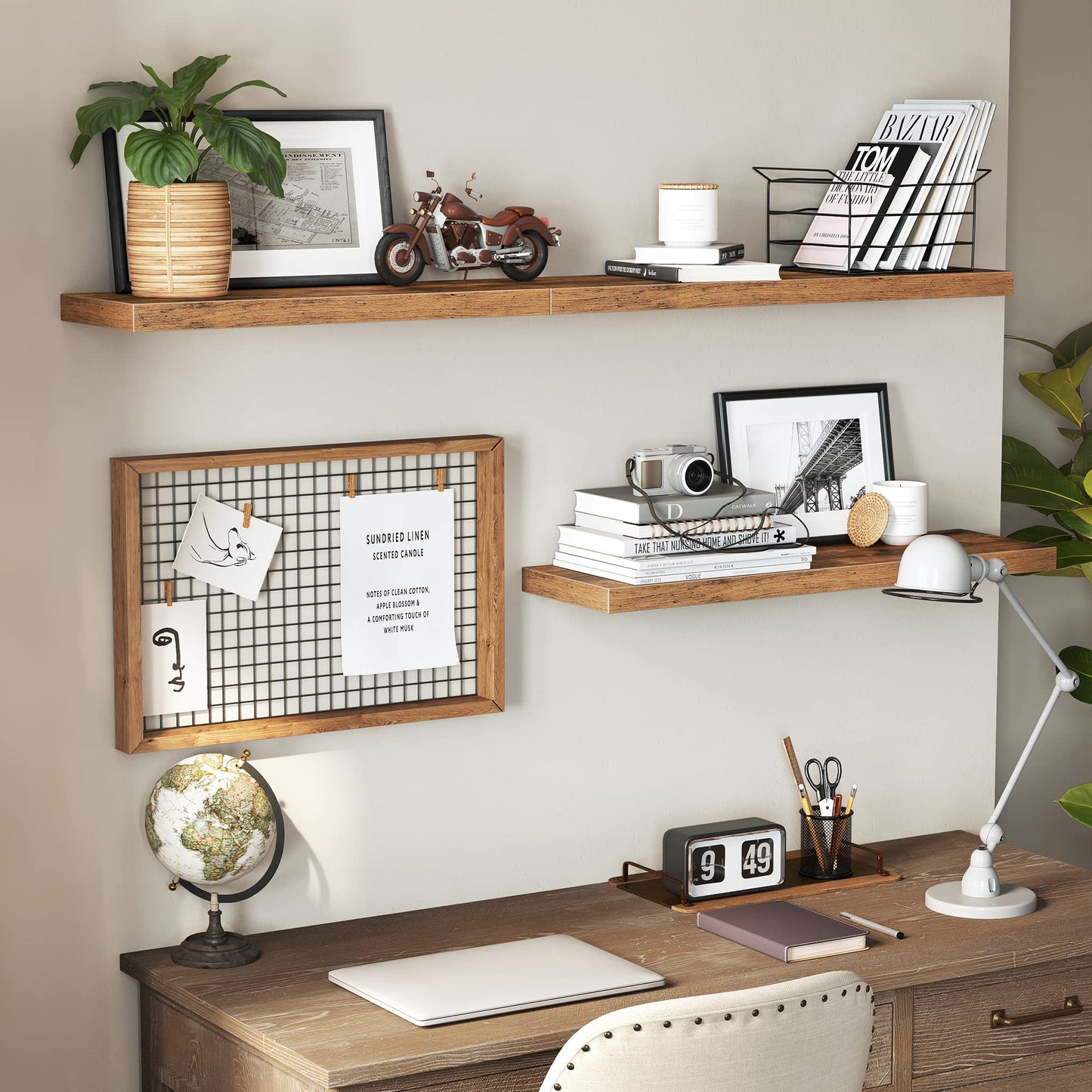 VASAGLE Wall Shelf Floating Shelf Shelf Hanging Shelf for Books Photo Decoration 80 x 20 x 3.8 cm MDF for Living Room Kitchen Entryway Bedroom Bathroom Rustic Brown LWS28BX