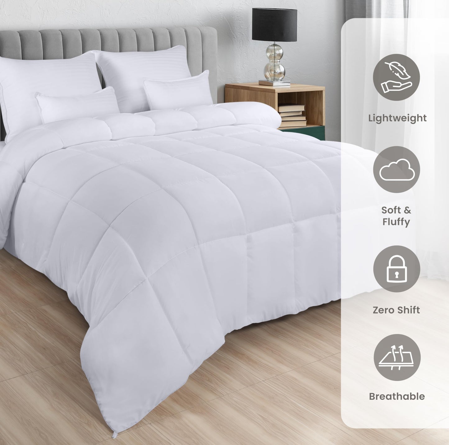 Utopia Bedding Lightweight 4.5 Tog Single Size Duvet with Corner Tabs, Microfiber Soft Breathable Duvet, Box Stitched Down Alternative Quilt 135x200 cm (White) White 4.5 Tog - Single