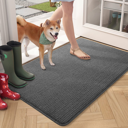 COLOR&GEOMETRY Door Mat 50 X 80 cm, Front Door Mats Indoor Washable, Doormat Indoor Dirt Trapper Non-slip, Absorbent Inside Entrance Rug Floor Mat for Indoor, Outdoor, Pets and Dogs (Grey) Gray 50x80cm