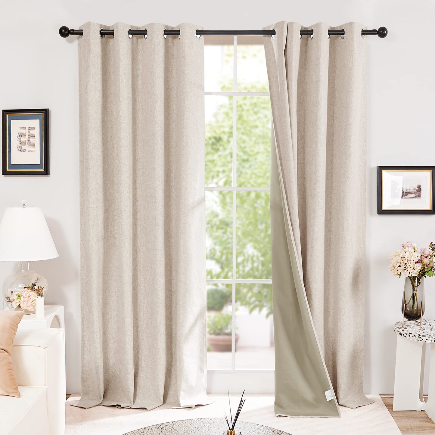 Deconovo 100% Blackout Curtains Faux Linen Thermal Curtains for Winter, Insulated Blackout Eyelet Curtains for Bedroom W46 x L54 Inch Taupe One Pair 2x W46" x L54"