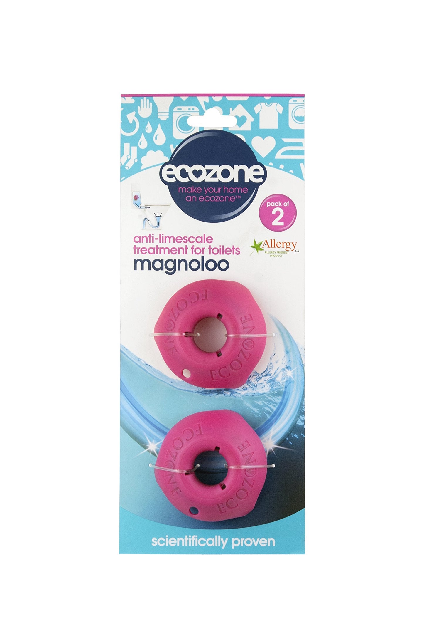 Ecozone Magnoloo Anti Limescale Treatment For Toilets, Removes & Prevents Limescale, Lasts For Up To 5 Years, AllergyUK Certified, Vegan, Cruelty Free - Pack of 2 Single