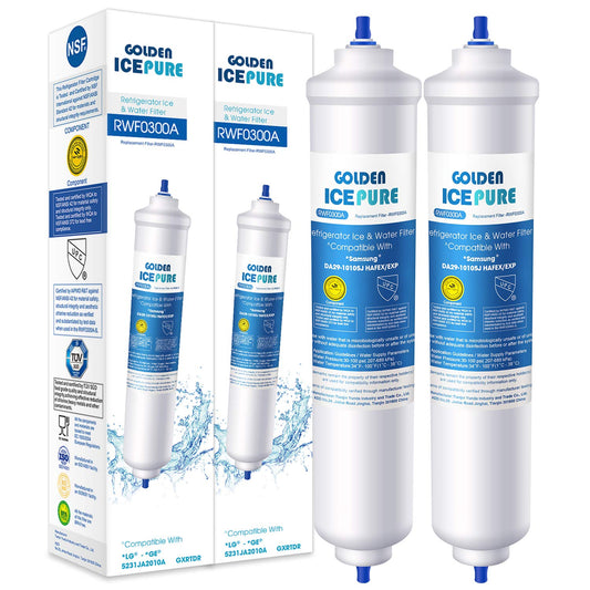 Water Filter Replacement for Samsung DA29-10105J, DA29-10105J HAFEX/EXP, WSF-100, DA99 02131B, EF9603, HAIER LG Fridge Water Filter 2 Pack by GOLDEN ICEPURE RWF0300A (Invoice Available) 2 Count (Pack of 1)